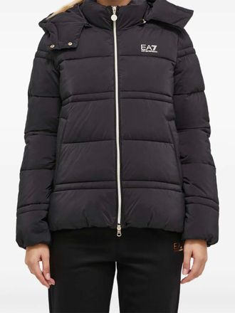 Emporio Armani logo-detail hooded padded jacket - women - Fabric - S - Black