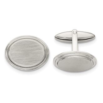 Diamond2Deal Stainless Steel Brushed and Polished Oval Cufflinks