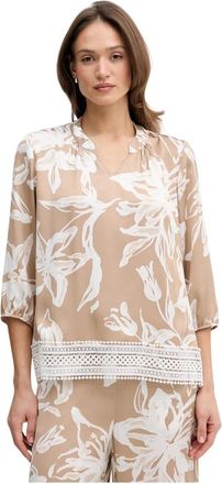 Joseph Ribkoff Satin Floral Print Straight Top - Dames - Blouses - Beige - XL - Polyester - Overhemden