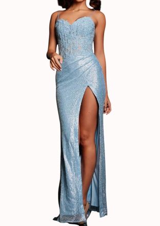 Jovani Semi-Sweetheart Neckline Long Evening Dress In Light Blue