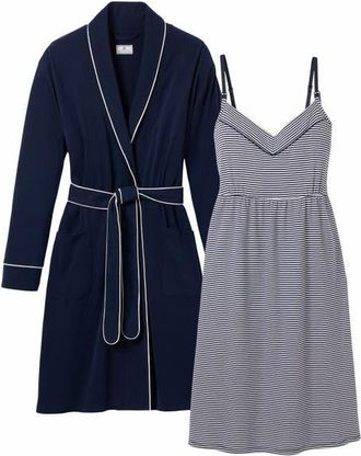 Petite Plume The Essential Maternity Nightgown & Robe Set in Navy at Nordstrom, Size X-Small