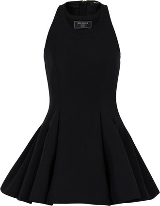 Balmain Wijd uitlopend geplooide grain de poudre jurk - Dames - Feestkleedjes - Zwart - M - Wol - Kleedjes
