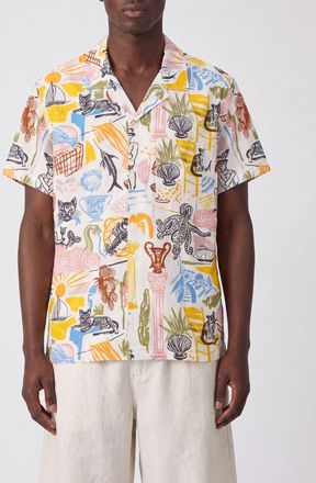 Closed Camicia bowling a maniche corte in cotone con stampa grafica e collo cubano