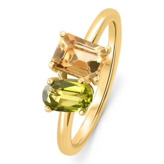 Pompeii3 1 1/2Ct Toi Et Moi Peridot & Citrine 2-Stone Ring 10k Gold