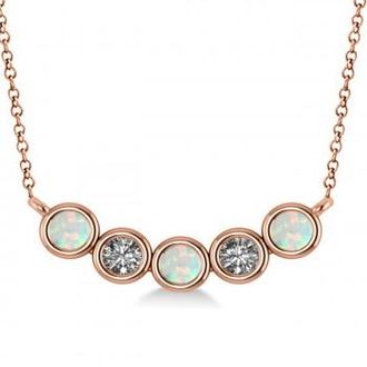 Allurez Diamond & Opal 5-Stone Pendant Necklace 14k Rose Gold 0.25ct