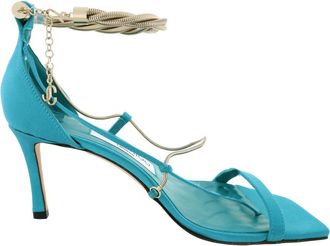 Jimmy Choo London Oriana 75 Gold Chains Satin Sandals, Brand Size 34.5 ( US Size 4.5 )
