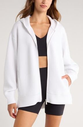Zella Relaxed Fit High-Low Zip Hoodie in White at Nordstrom Rack, Size X-Small