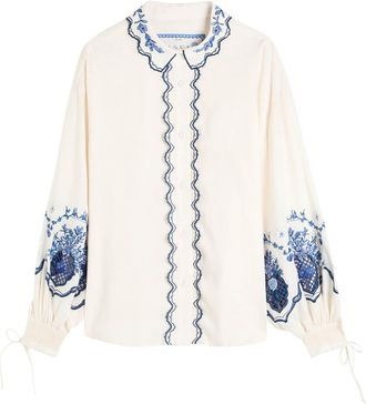 Agua Bendita Abadia Wild Embroidered Linen Blouse - Multicoloured - XS/S (UK6-8 / XS)