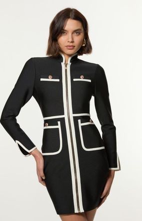 Karen Millen Bandage Knit Military Detail Dress in Mono at Nordstrom, Size Small