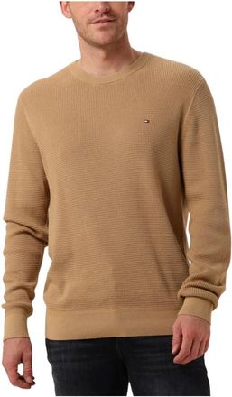 Tommy Hilfiger Verfijnde Structuur Trui - Heren - Ronde hals truien - Beige - XL - Katoen - Truien & Vesten