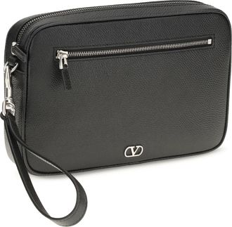 Valentino Garavani Mens Vlogo Signature Pouch Nero Calf Leather Bos Taurus Handbags Hand Bags