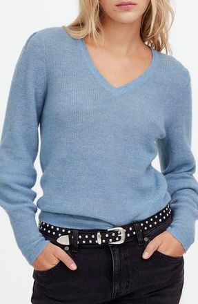 Madewell Deep V-Neck Alpaca Blend Sweater in Heather Blue Jeans at Nordstrom Rack, Size Xx-Small