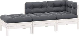 vidaXL Juego Muebles Jard&iacute;n 3 Pzas Cojines Blanco Madera Pino Maciza Vidaxl