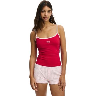 Cotton On Womens Dreamy Soft Longline Cami in Spicy Red Cross Stitch Bow at Nordstrom, Size X-Small