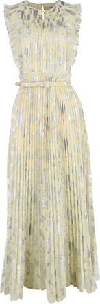 Self Portrait Pleated Jacquard Maxi Dress in Yellow Polyester