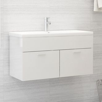 vidaXL Vidaxl Mobile Bagno Con Lavabo Integrato Bianco Lucido In Truciolato