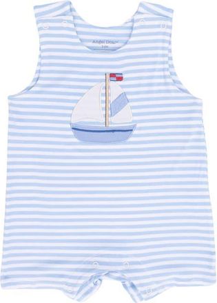 Angel Dear Bubbly Sailboat Stripe Romper in White Blue at Nordstrom, Size 12-18M