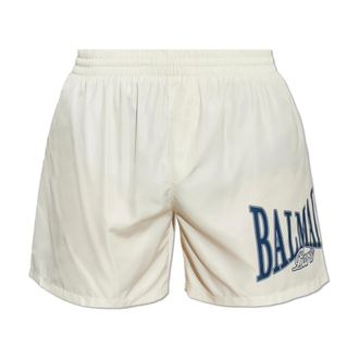 Balmain Beachwear, male, Beige, Size: XS Printed swim shorts