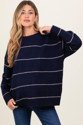 Pinkblush Striped Drop Shoulder Sweater in Navy Blue at Nordstrom, Size Medium