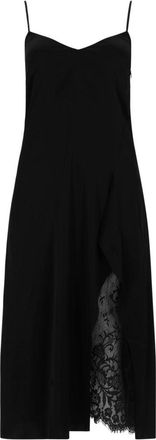 Acne Studios Satin Midi Dress With Asymmetrical Overlay And Lace Detailing