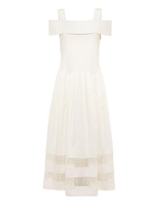 Blugirl Floral Lace Insert Midi Dress With Bardot Neckline