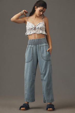 Pilcro The Reese Smocked Denim Pull-On Barrel Pants