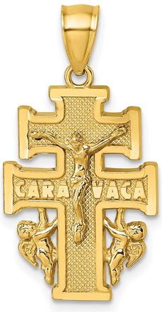 Diamond2Deal 14k Yellow Gold Polished Diamond-cut Cara Vaca Cross Pendant