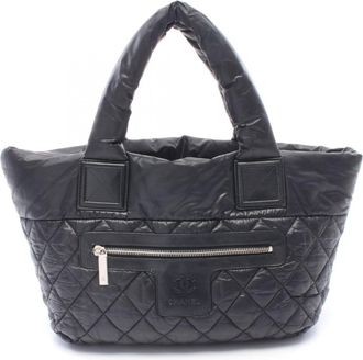 Chanel Black Bordeaux Nylon Leather Handbag Tote Bag (Pre-Owned)