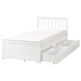 Beliani Cama Con Somier De Madera De Pino Mdf Minimalista Con Almacenaje 2 Cajones 90 X 200 Cm Blanco Olendon