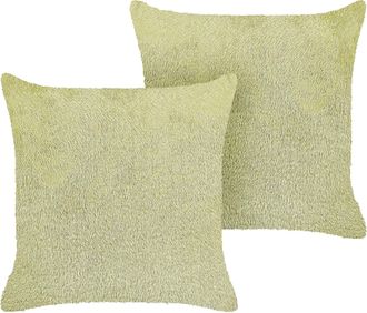 Beliani Conjunto De 2 Cojines De Poli&eacute;ster Verde 45 X 45 Cm Accesorio Decorativo Boho Pilea