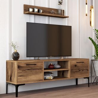 Dmora Parete Equipable Orago, Mueble Sala Modular, 3 Estantes, 4 Compartimentos, Nogal Marr&oacute;n
