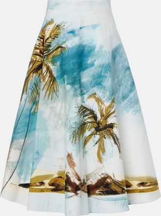 Oscar De La Renta Printed cotton-blend poplin midi skirt