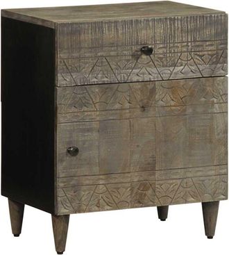 vidaXL Vidaxl - Mesita De Noche Madera Maciza De Mango Gris Claro 50x33x60 Cm