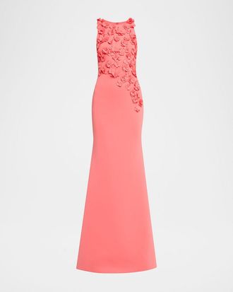 Badgley Mischka 3D Floral Scuba Gown