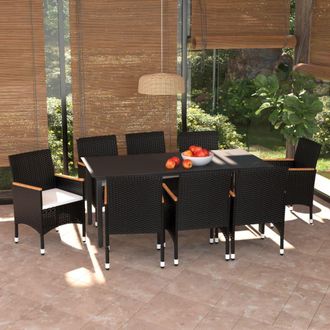 vidaXL Set De Muebles De Jard&iacute;n 9 Pzas Y Cojines Rat&aacute;n Sint&eacute;tico Negro Vidaxl