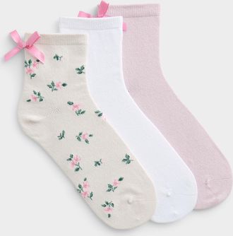 LEMON Womens Ultra-soft satiny bow socks 3-pack