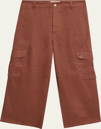 Marni Mens Linen Wide-Leg Cargo Pants
