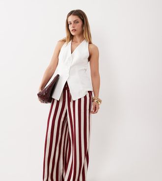 Nobody's Child Reese - Pantaloni a fondo ampio in misto lino rosso audace a righe con coulisse in vita