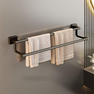 OEM Toallero Doble, Negro, 50 Cm, Toallero De Pared Sin Taladrar, Estante De Almacenamiento Para Ba&ntilde;o, Doble Barra