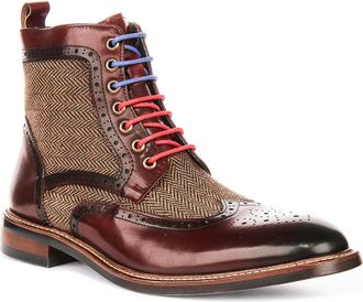 Justinreess England Hi Kennedy Mens Tweed Combo Boot With Zip Ankle Boots (Wine, UK 11)