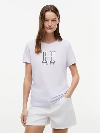 Tommy Hilfiger Womens Floral H-Logo T-Shirt - Purple - XXL