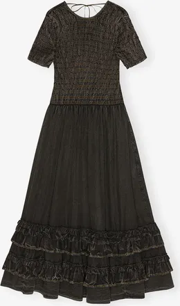 Ganni Black Washed Smock Dress - Size 10/12 Organic Cotton
