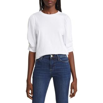 Frame Denim Frankie Puff Sleeve Organic Cotton Knit Top in Blanc at Nordstrom Rack, Size X-Small