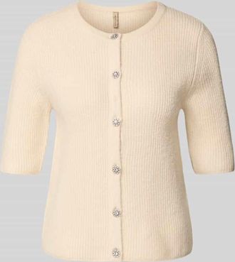 Soyaconcept Strickjacke mit Rundhalsausschnitt und 1/2-Arm Modell AVALON in Sand, Größe XXL