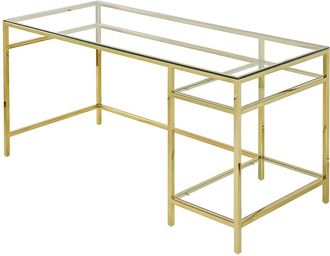 Pascal Morabito Escritorio con 2 estanter&iacute;as - Cristal templado y acero - Dorado - TIZIO de Pascal Morabito
