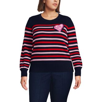 Lands End Drifter Embellished Crew Neck Sweater in Candy Heart/navy/red Stripe at Nordstrom, Size 3X