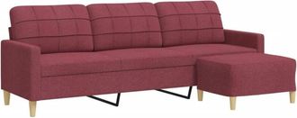 vidaXL Vidaxl - Sof&aacute; De 3 Plazas Con Taburete De Tela Rojo Tinto 210 Cm