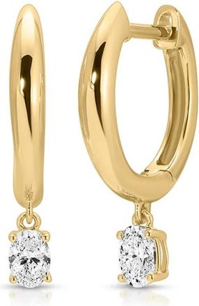EF Collection 14k Gold Diamond Oval Drop Dome Huggie Hoop Earrings in 14K Yellow Gold at Nordstrom