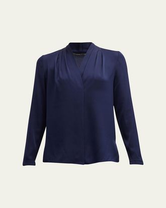 Kobi Halperin Nellie Pleated V-Neck Long-Sleeve Blouse