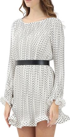 Simona Corsellini Pleated White Dress with Ruffled Puff Sleeves